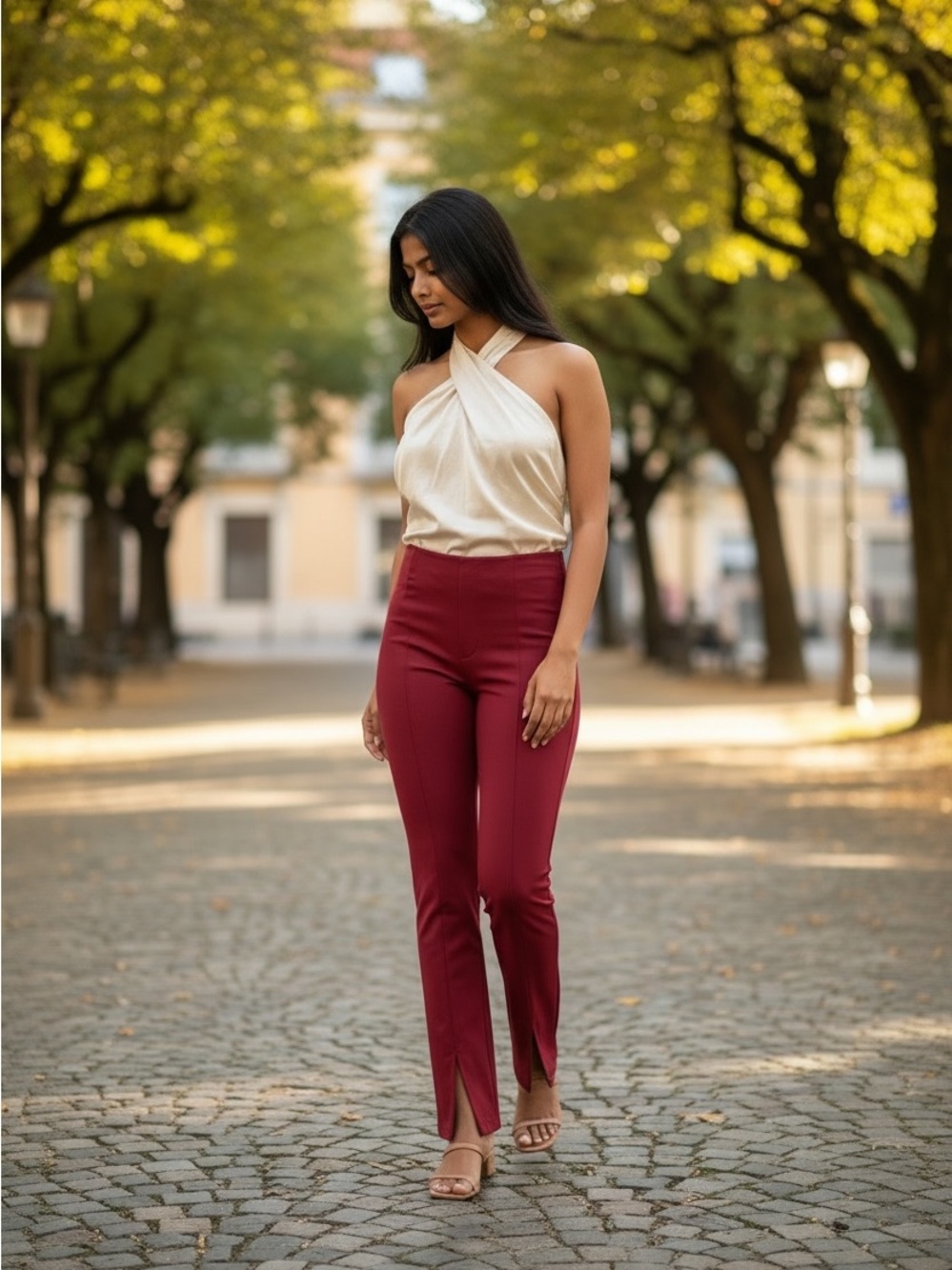 Reformation Red Slim Ankle Pants with Front Slit 4